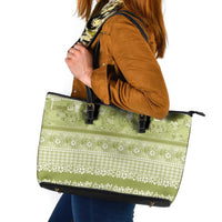 Hawaiian Hibiscus Honu Leather Tote Bag Sage Green Mele Kalikimaka Palaka Spirit LT9 Sage Green - Polynesian Pride