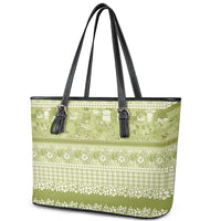 Hawaiian Hibiscus Honu Leather Tote Bag Sage Green Mele Kalikimaka Palaka Spirit LT9 - Polynesian Pride