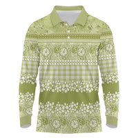 Hawaiian Hibiscus Honu Long Sleeve Polo Shirt Sage Green Mele Kalikimaka Palaka Spirit LT9 Sage Green - Polynesian Pride