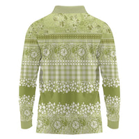 Hawaiian Hibiscus Honu Long Sleeve Polo Shirt Sage Green Mele Kalikimaka Palaka Spirit LT9 - Polynesian Pride