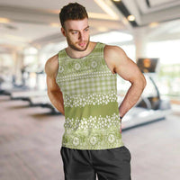 Hawaiian Hibiscus Honu Men Tank Top Sage Green Mele Kalikimaka Palaka Spirit LT9 Sage Green - Polynesian Pride