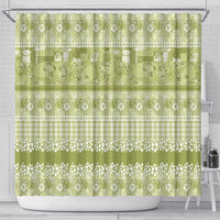 Hawaiian Hibiscus Honu Shower Curtain Sage Green Mele Kalikimaka Palaka Spirit LT9 - Polynesian Pride