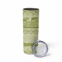 Hawaiian Hibiscus Honu Skinny Tumbler Sage Green Mele Kalikimaka Palaka Spirit LT9 - Polynesian Pride