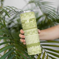 Hawaiian Hibiscus Honu Skinny Tumbler Sage Green Mele Kalikimaka Palaka Spirit LT9 - Polynesian Pride