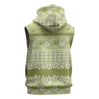 Hawaiian Hibiscus Honu Sleeveless Hoodie Sage Green Mele Kalikimaka Palaka Spirit LT9 - Polynesian Pride