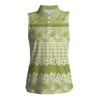 Hawaiian Hibiscus Honu Women Sleeveless Polo Shirt Sage Green Mele Kalikimaka Palaka Spirit LT9 Female Sage Green - Polynesian Pride