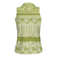 Hawaiian Hibiscus Honu Women Sleeveless Polo Shirt Sage Green Mele Kalikimaka Palaka Spirit LT9 - Polynesian Pride