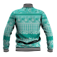 Hawaiian Hibiscus Honu Baseball Jacket Turquoise Mele Kalikimaka Palaka Spirit - Polynesian Pride