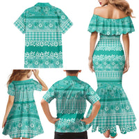 Hawaiian Hibiscus Honu Family Matching Mermaid Dress and Hawaiian Shirt Turquoise Mele Kalikimaka Palaka Spirit LT9 - Polynesian Pride