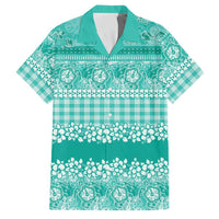 Hawaiian Hibiscus Honu Family Matching Off Shoulder Short Dress and Hawaiian Shirt Turquoise Mele Kalikimaka Palaka Spirit LT9 Dad's Shirt - Short Sleeve Turquoise - Polynesian Pride