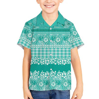 Hawaiian Hibiscus Honu Family Matching Tank Maxi Dress and Hawaiian Shirt Turquoise Mele Kalikimaka Palaka Spirit LT9 - Polynesian Pride