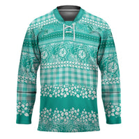 Hawaiian Hibiscus Honu Hockey Jersey Turquoise Mele Kalikimaka Palaka Spirit LT9 Unisex Turquoise - Polynesian Pride