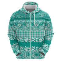 Hawaiian Hibiscus Honu Hoodie Turquoise Mele Kalikimaka Palaka Spirit LT9 - Polynesian Pride