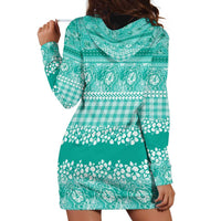 Hawaiian Hibiscus Honu Hoodie Dress Turquoise Mele Kalikimaka Palaka Spirit LT9 - Polynesian Pride