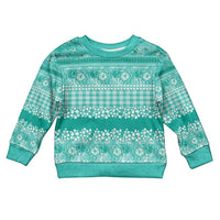 Hawaiian Hibiscus Honu Kid Ugly Christmas Sweater Turquoise Mele Kalikimaka Palaka Spirit LT9 Kid Turquoise - Polynesian Pride