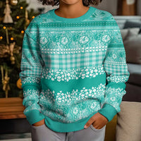 Hawaiian Hibiscus Honu Kid Ugly Christmas Sweater Turquoise Mele Kalikimaka Palaka Spirit LT9 - Polynesian Pride