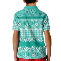 Hawaiian Hibiscus Honu Kid Polo Shirt Turquoise Mele Kalikimaka Palaka Spirit LT9 - Polynesian Pride