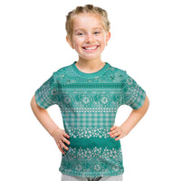 Hawaiian Hibiscus Honu Kid T Shirt Turquoise Mele Kalikimaka Palaka Spirit LT9 Turquoise - Polynesian Pride
