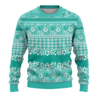 Hawaiian Hibiscus Honu Ugly Christmas Sweater Turquoise Mele Kalikimaka Palaka Spirit LT9 - Polynesian Pride