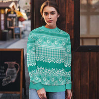 Hawaiian Hibiscus Honu Ugly Christmas Sweater Turquoise Mele Kalikimaka Palaka Spirit LT9 - Polynesian Pride