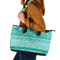Hawaiian Hibiscus Honu Leather Tote Bag Turquoise Mele Kalikimaka Palaka Spirit - Polynesian Pride