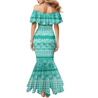 Hawaiian Hibiscus Honu Mermaid Dress Turquoise Mele Kalikimaka Palaka Spirit LT9 - Polynesian Pride
