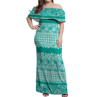 Hawaiian Hibiscus Honu Off Shoulder Maxi Dress Turquoise Mele Kalikimaka Palaka Spirit LT9 Women Turquoise - Polynesian Pride