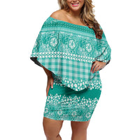 Hawaiian Hibiscus Honu Off Shoulder Short Dress Turquoise Mele Kalikimaka Palaka Spirit LT9 Women Turquoise - Polynesian Pride