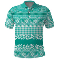 Hawaiian Hibiscus Honu Polo Shirt Turquoise Mele Kalikimaka Palaka Spirit LT9 Turquoise - Polynesian Pride