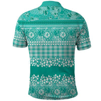 Hawaiian Hibiscus Honu Polo Shirt Turquoise Mele Kalikimaka Palaka Spirit LT9 - Polynesian Pride