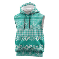 Hawaiian Hibiscus Honu Sleeveless Hoodie Turquoise Mele Kalikimaka Palaka Spirit LT9 Turquoise - Polynesian Pride