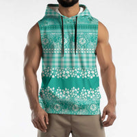 Hawaiian Hibiscus Honu Sleeveless Hoodie Turquoise Mele Kalikimaka Palaka Spirit LT9 - Polynesian Pride
