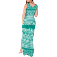 Hawaiian Hibiscus Honu Tank Maxi Dress Turquoise Mele Kalikimaka Palaka Spirit LT9 - Polynesian Pride