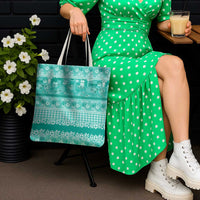 Hawaiian Hibiscus Honu Tote Bag Turquoise Mele Kalikimaka Palaka Spirit - Polynesian Pride