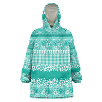 Hawaiian Hibiscus Honu Wearable Blanket Hoodie Turquoise Mele Kalikimaka Palaka Spirit LT9 One Size Turquoise - Polynesian Pride