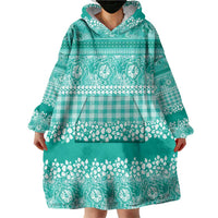 Hawaiian Hibiscus Honu Wearable Blanket Hoodie Turquoise Mele Kalikimaka Palaka Spirit LT9 - Polynesian Pride