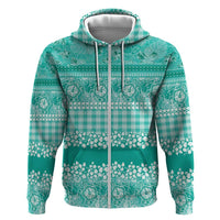 Hawaiian Hibiscus Honu Zip Hoodie Turquoise Mele Kalikimaka Palaka Spirit LT9 Zip Hoodie Turquoise - Polynesian Pride