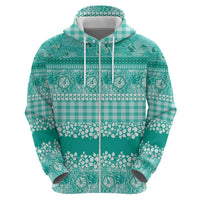 Hawaiian Hibiscus Honu Zip Hoodie Turquoise Mele Kalikimaka Palaka Spirit LT9 - Polynesian Pride