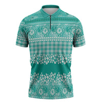 Hawaiian Hibiscus Honu Zipper Polo Shirt Turquoise Mele Kalikimaka Palaka Spirit LT9 Turquoise - Polynesian Pride