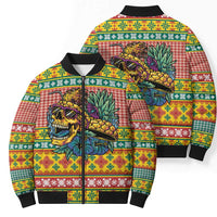 Hawaiian Pineapples Skull Bomber Puffer Jacket Mele Kalikimaka Palaka Quilt Pattern - Polynesian Pride