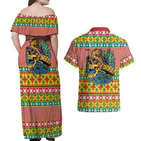 Hawaiian Pineapples Skull Couples Matching Off Shoulder Maxi Dress and Hawaiian Shirt Mele Kalikimaka Palaka Quilt Pattern LT9 - Polynesian Pride
