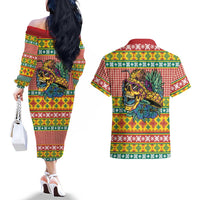 Hawaiian Pineapples Skull Couples Matching Off The Shoulder Long Sleeve Dress and Hawaiian Shirt Mele Kalikimaka Palaka Quilt Pattern LT9 - Polynesian Pride