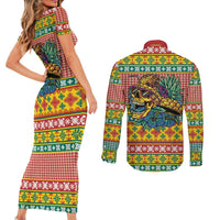 Hawaiian Pineapples Skull Couples Matching Short Sleeve Bodycon Dress and Long Sleeve Button Shirt Mele Kalikimaka Palaka Quilt Pattern LT9 - Polynesian Pride