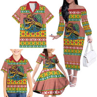 Hawaiian Pineapples Skull Family Matching Off The Shoulder Long Sleeve Dress and Hawaiian Shirt Mele Kalikimaka Palaka Quilt Pattern LT9 - Polynesian Pride