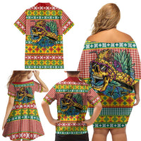 Hawaiian Pineapples Skull Family Matching Off Shoulder Short Dress and Hawaiian Shirt Mele Kalikimaka Palaka Quilt Pattern LT9 - Polynesian Pride