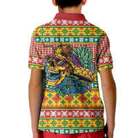 Hawaiian Pineapples Skull Kid Polo Shirt Mele Kalikimaka Palaka Quilt Pattern - Polynesian Pride