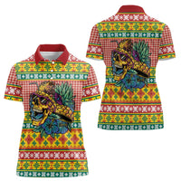 Hawaiian Pineapples Skull Women Polo Shirt Mele Kalikimaka Palaka Quilt Pattern - Polynesian Pride
