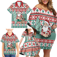 Hawaiian Funny Santa Surf Family Matching Off Shoulder Short Dress and Hawaiian Shirt Mele Kalikimaka Palaka Quilt Pattern LT9 - Polynesian Pride