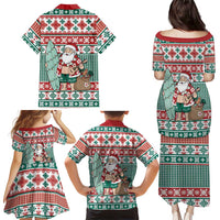 Hawaiian Funny Santa Surf Family Matching Puletasi and Hawaiian Shirt Mele Kalikimaka Palaka Quilt Pattern LT9 - Polynesian Pride