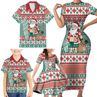 Hawaiian Funny Santa Surf Family Matching Short Sleeve Bodycon Dress and Hawaiian Shirt Mele Kalikimaka Palaka Quilt Pattern LT9 - Polynesian Pride